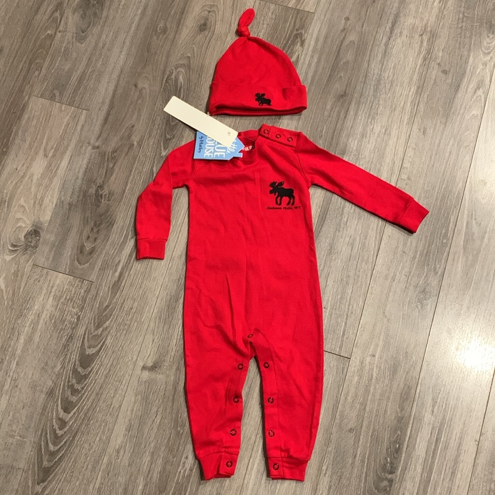 Hatley Moose one-piece with red hat